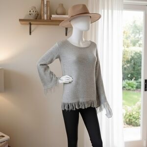 One Grey Day Tan & White Fringe Knit Top – Silk Blend Size XS